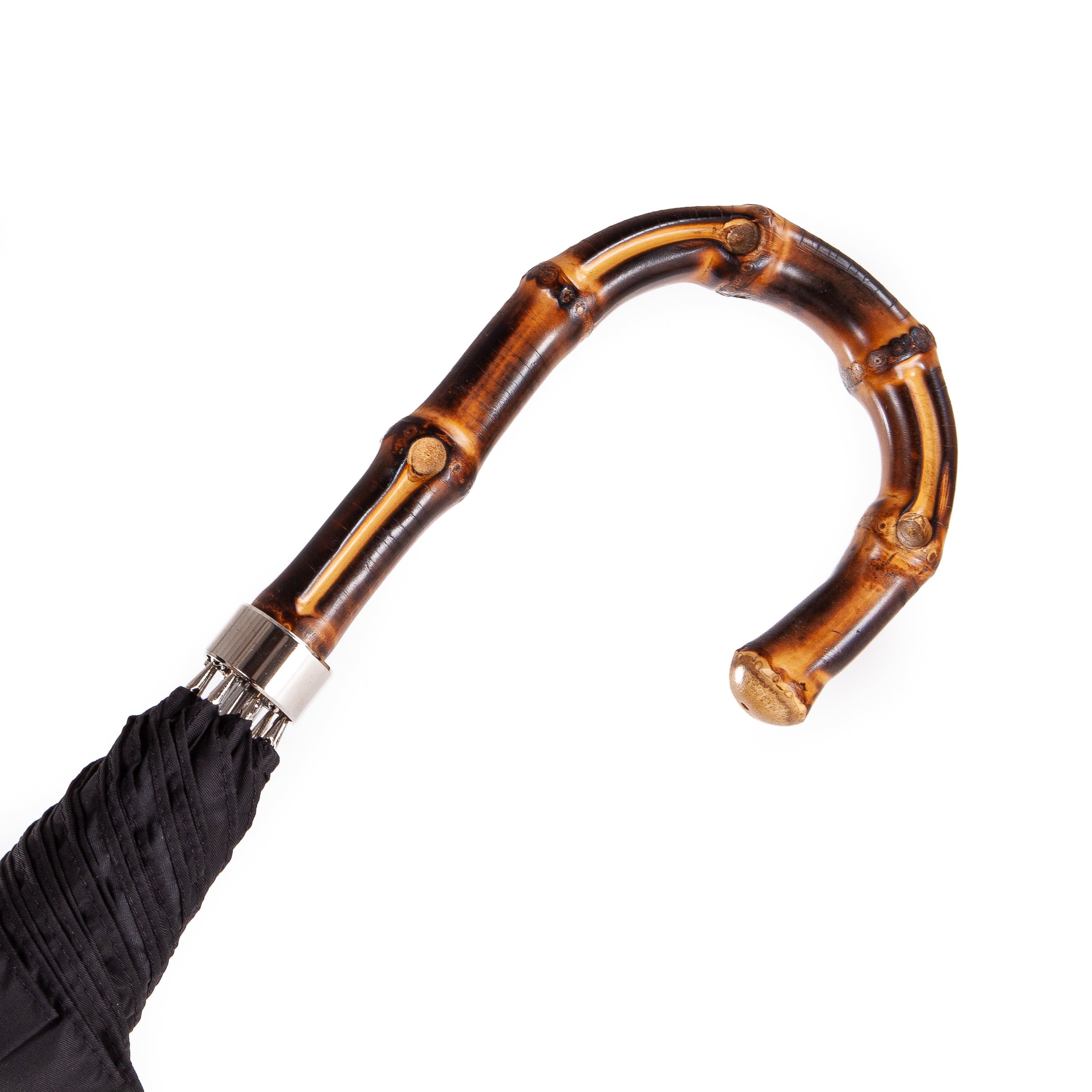 Bamboo wood handle on classic black umbrella with brass shaft – handcrafted in Italy, 100% plastic-free