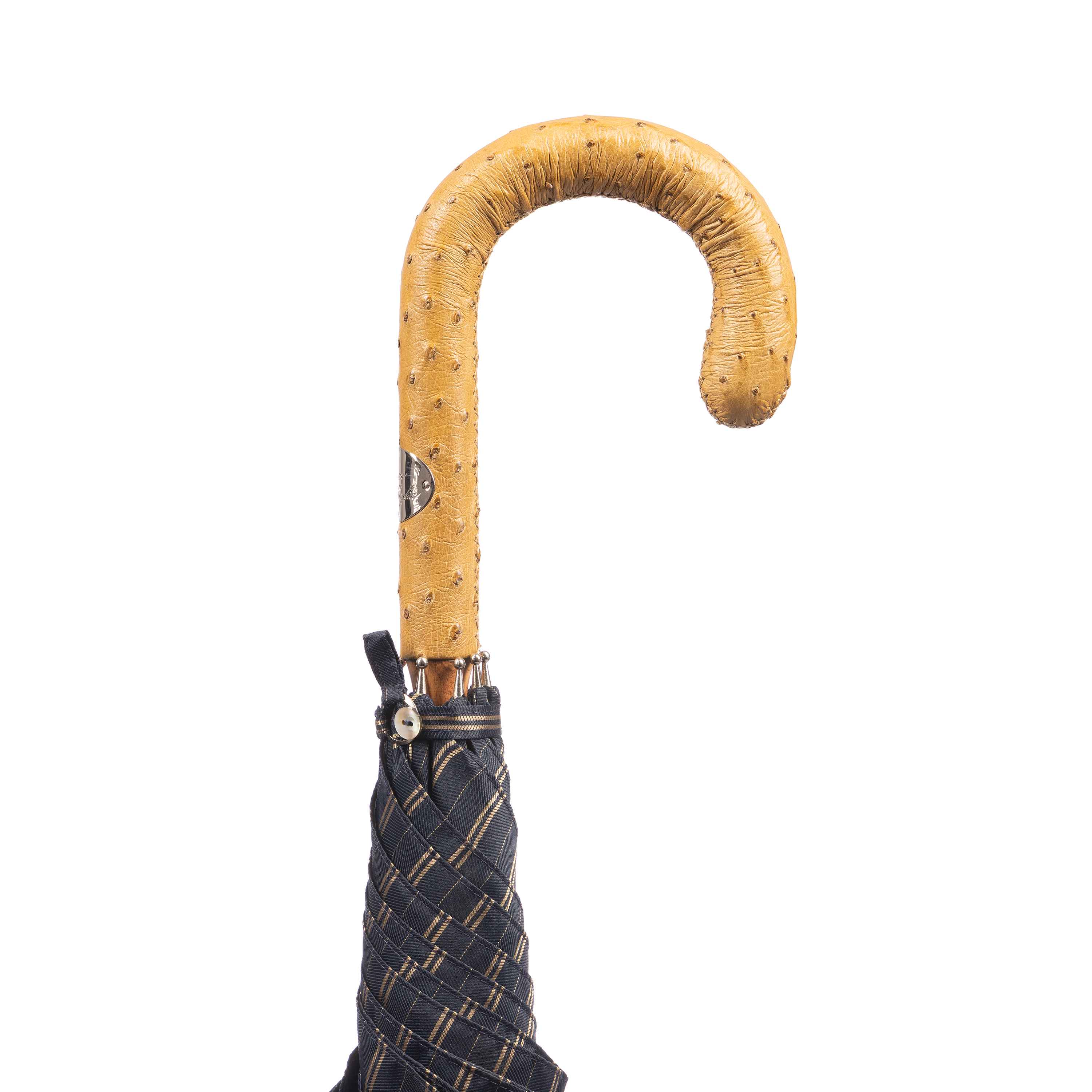 Ostrich Leather Handle Solid Stick Umbrella