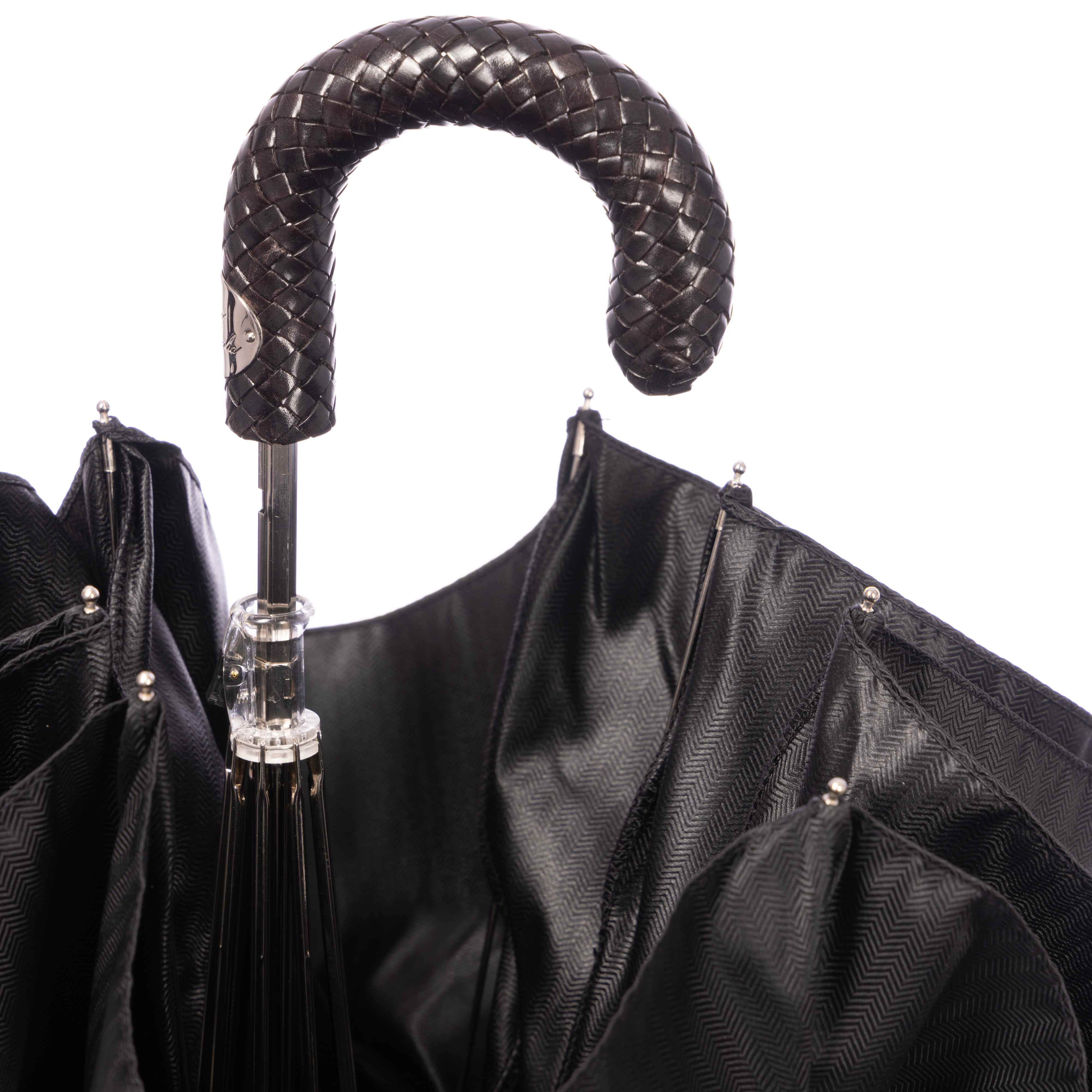 Braided Calf Leather Folding Umbrella