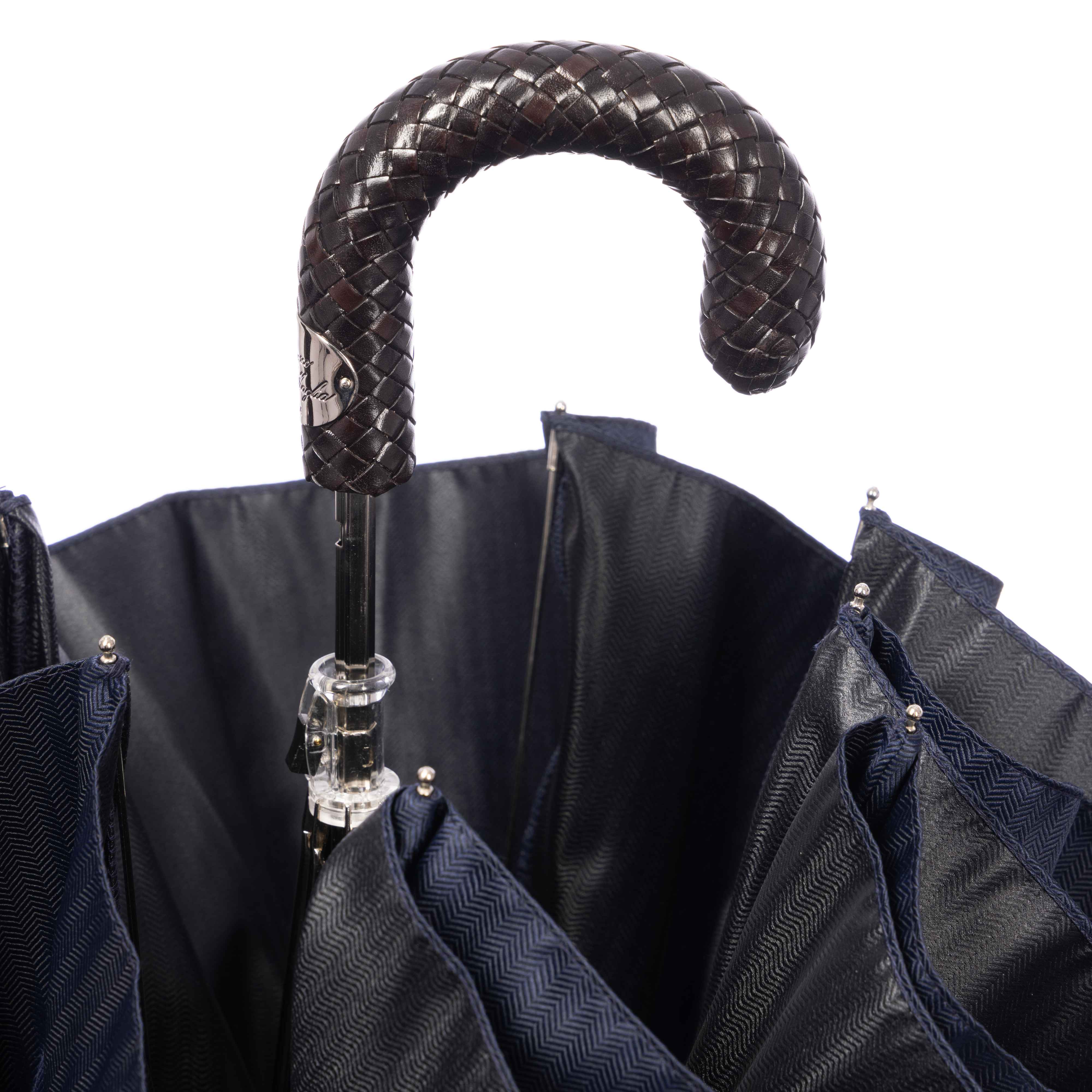 Braided Calf Leather Folding Umbrella