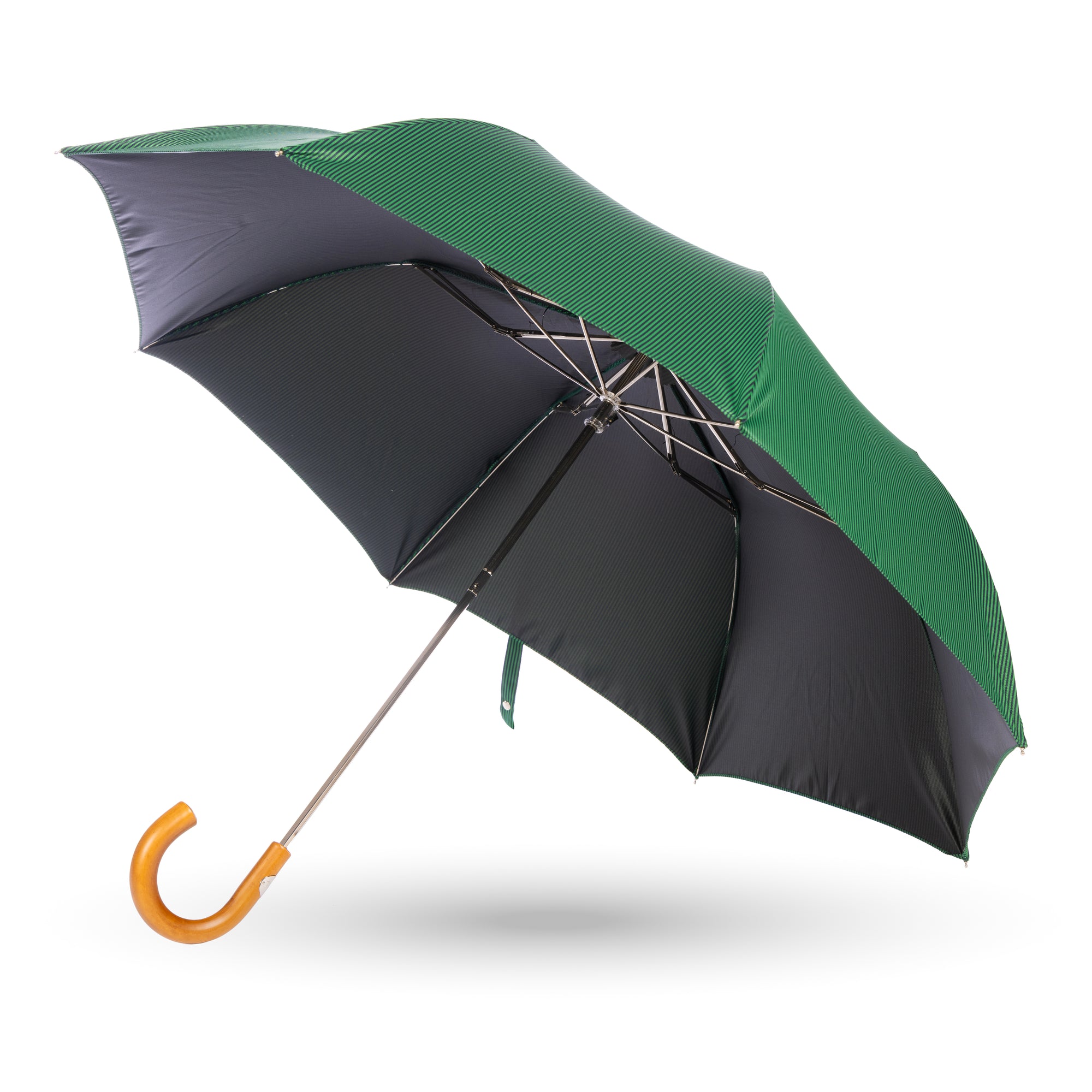 Striped Folding Umbrella with Malacca Handle