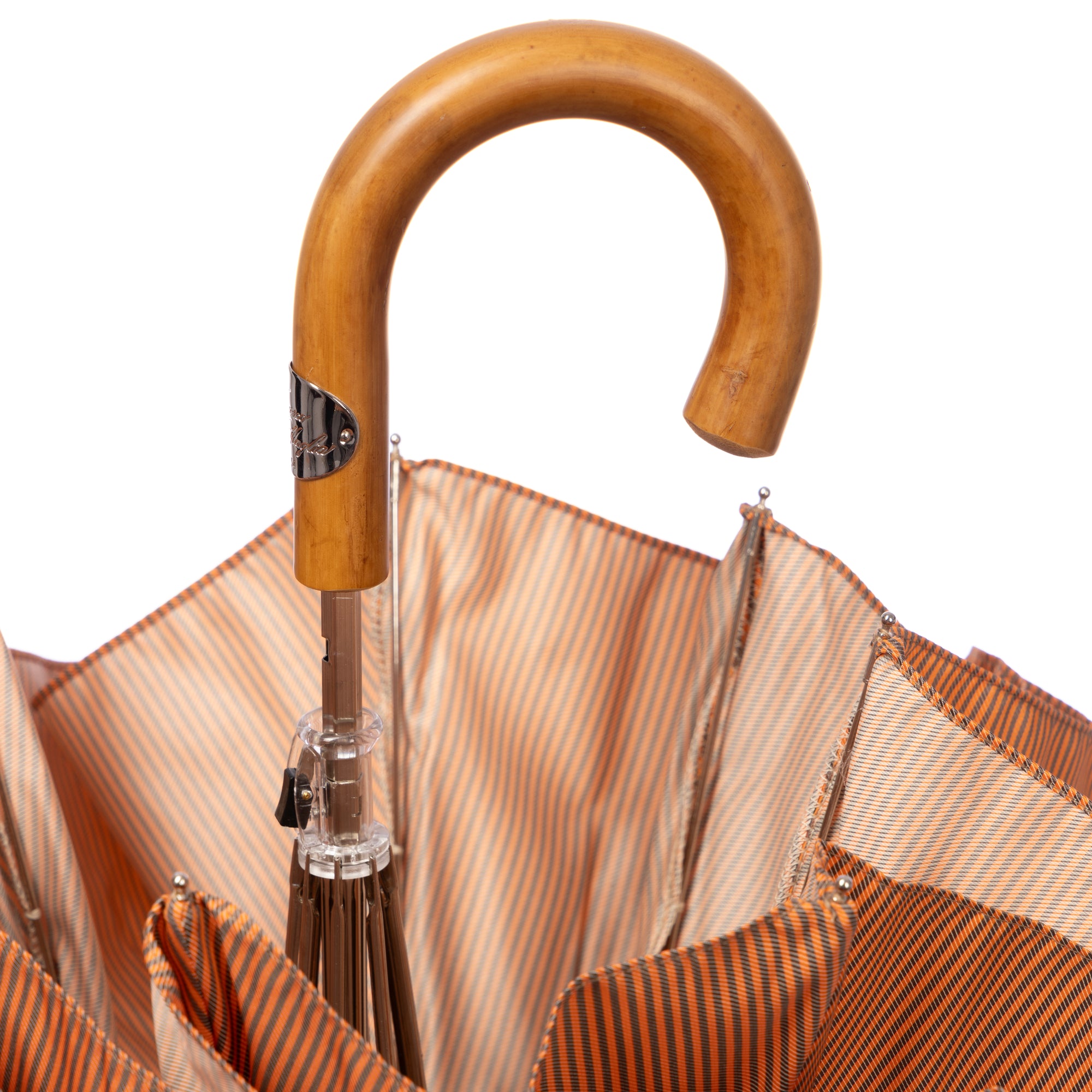 Striped Folding Umbrella with Malacca Handle