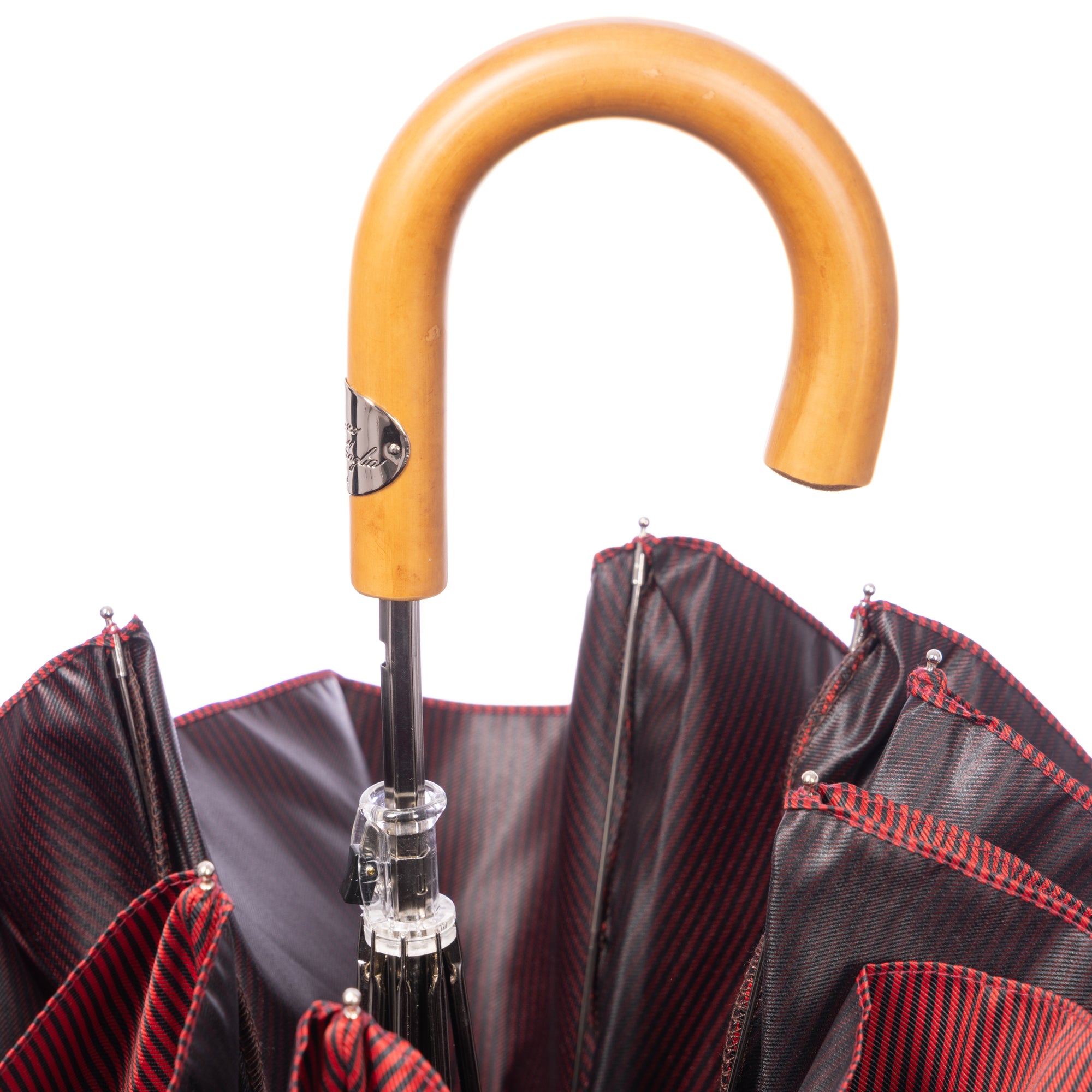 Striped Folding Umbrella with Malacca Handle