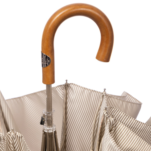 Striped Folding Umbrella with Malacca Handle