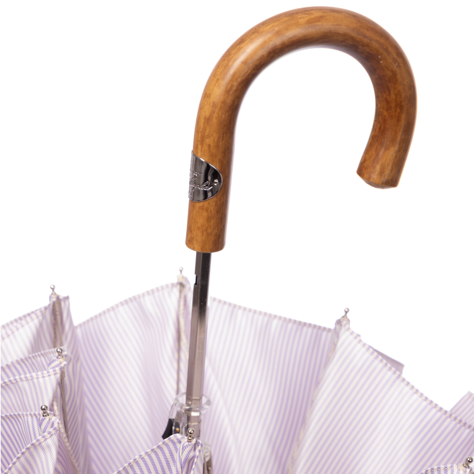 Striped Folding Umbrella with Malacca Handle