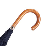 Malacca wood handle on classic navy umbrella with brass shaft – handcrafted in Italy, 100% plastic-free