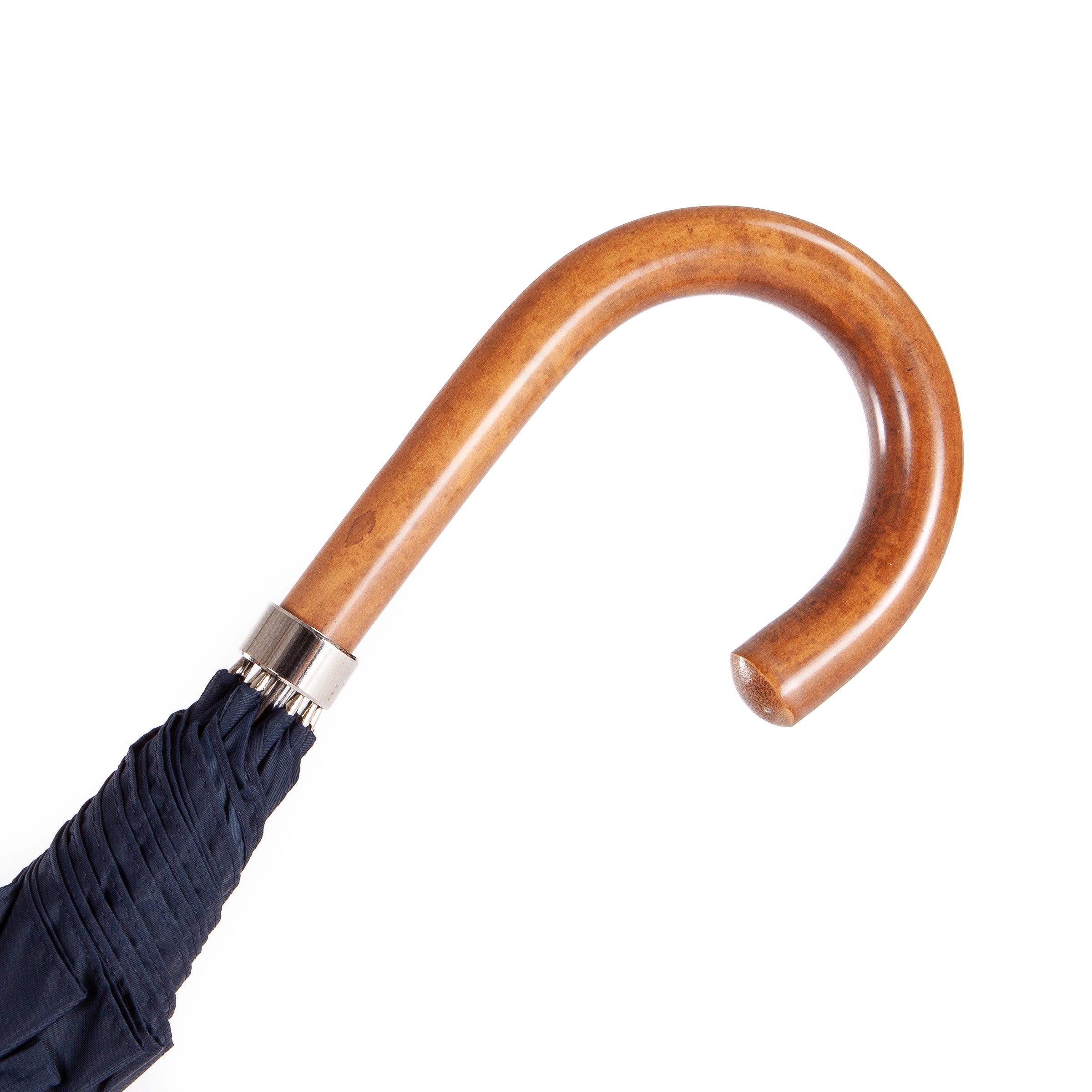 Malacca wood handle on classic navy umbrella with brass shaft – handcrafted in Italy, 100% plastic-free