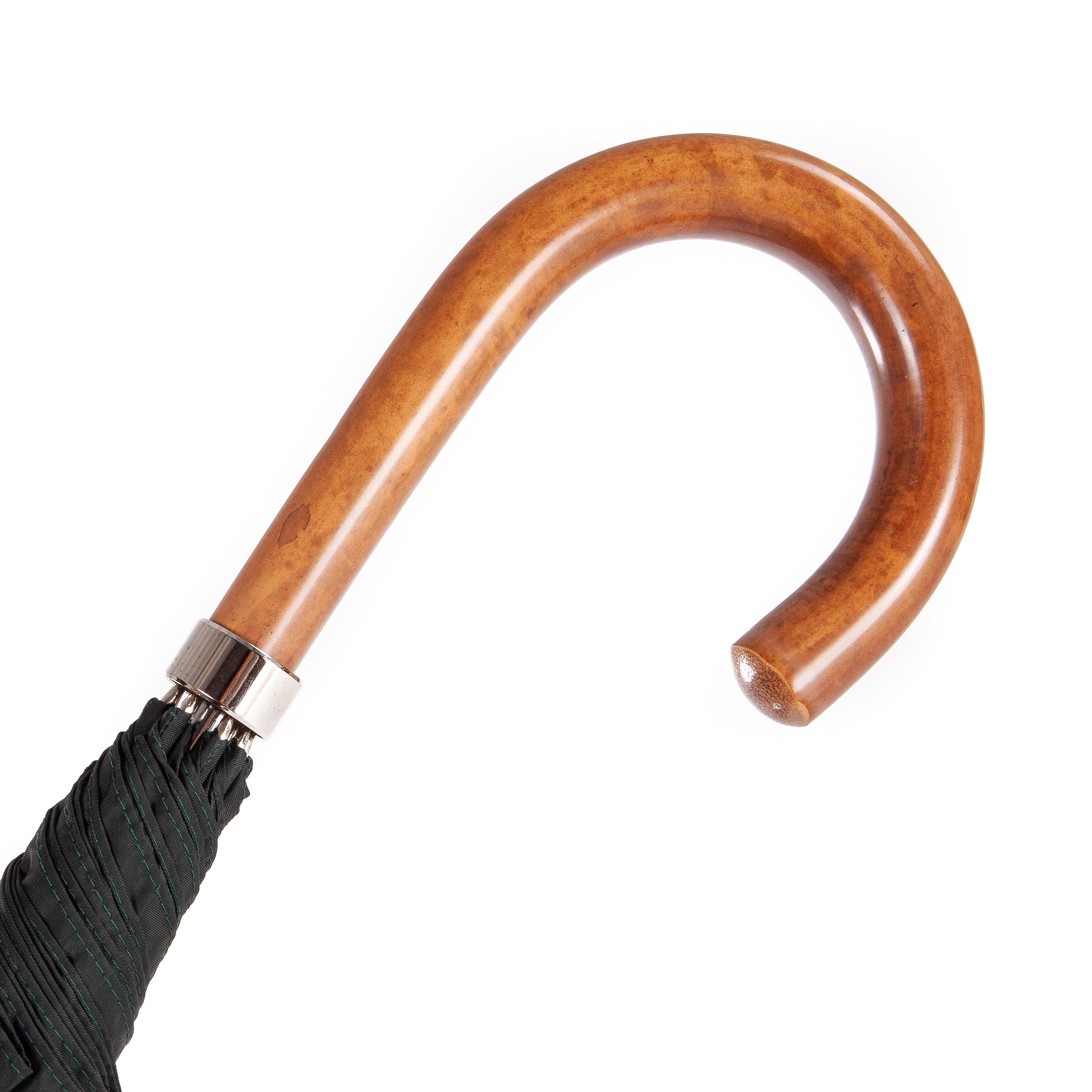 Malacca wood handle on classic green umbrella with brass shaft – handcrafted in Italy, 100% plastic-free